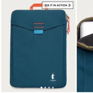 Cotopaxi Teal Laptop Sleeve with Orange Accents